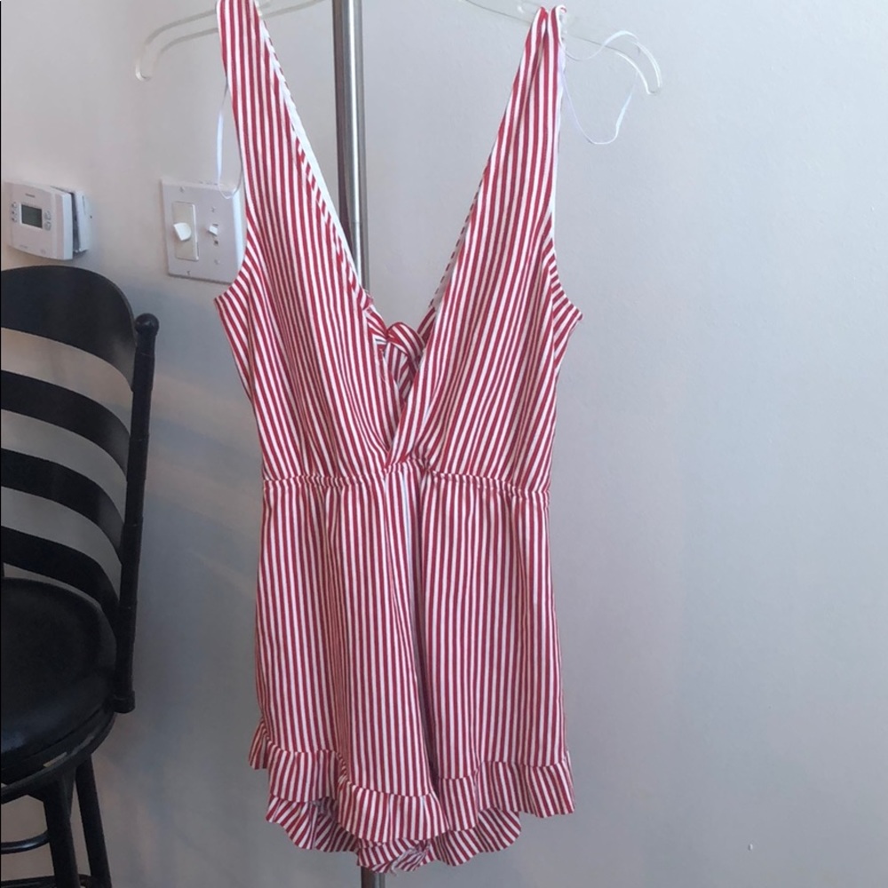 Striped summer romper red and white